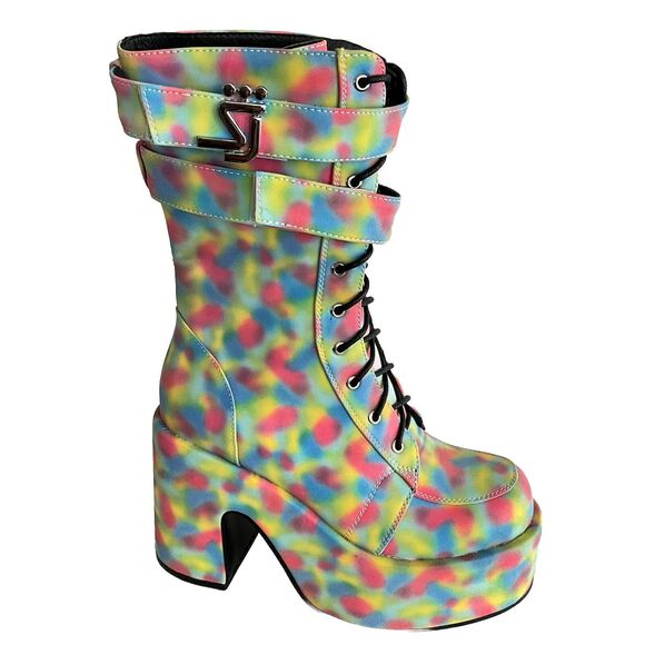 Shane Justin Rainbow Iridescent Platform Boots EDM Rave Dance Party 36 - Picture 2 of 12